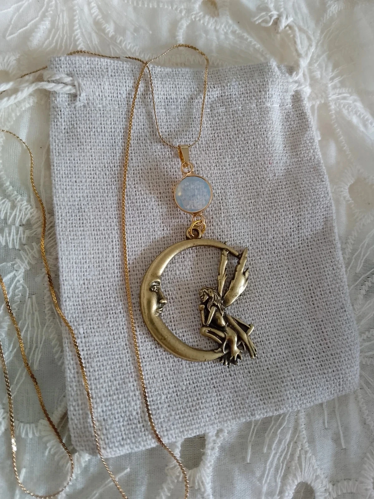 Golden fairy necklace with opaline connector – photo 2